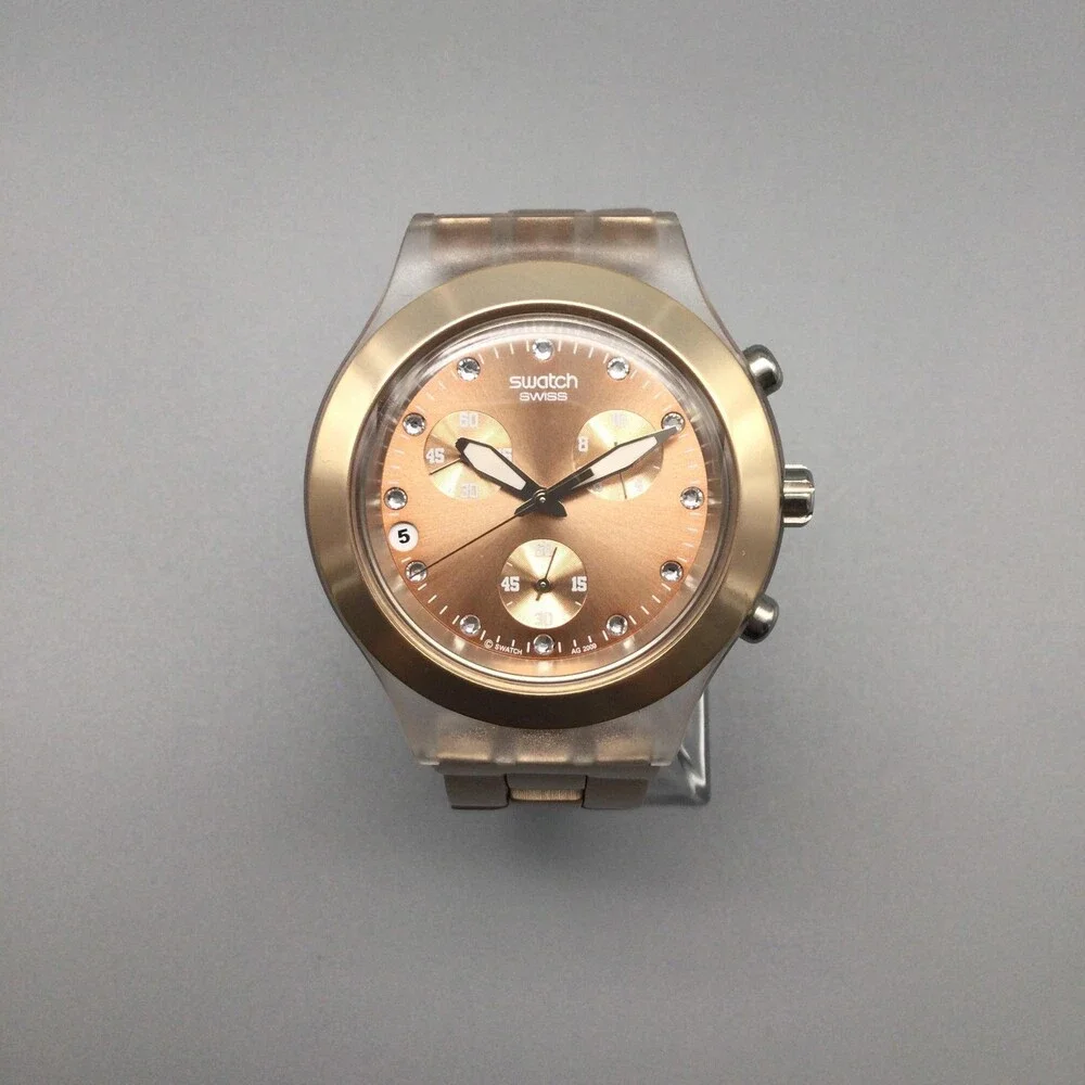 Swatch Irony Diaphane Men Watch 42mm Full Blooded Caramel Swiss New Battery 6.5